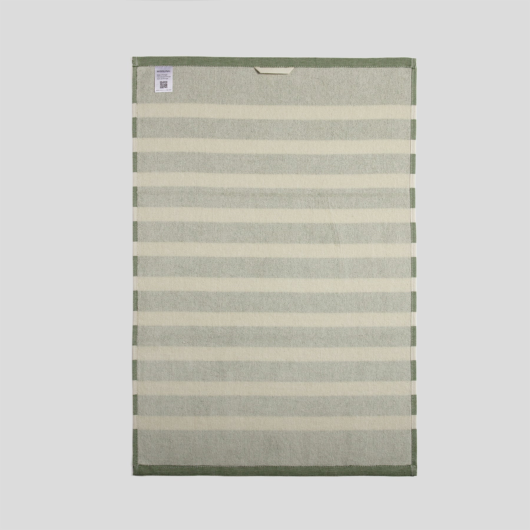 Cotton kitchen towel with a soft terry back and horizontal stripe design.